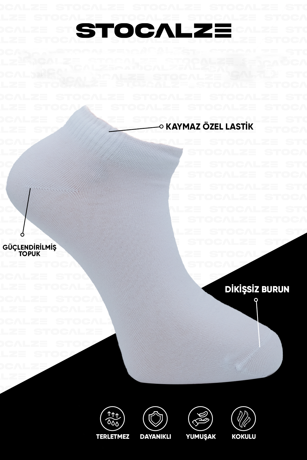 Stocalze Unisex Bambu Düz Patik. Dikişsiz,terletmez,yumuşak 6'lı Kutulu Siyah Beyaz Çorap Seti