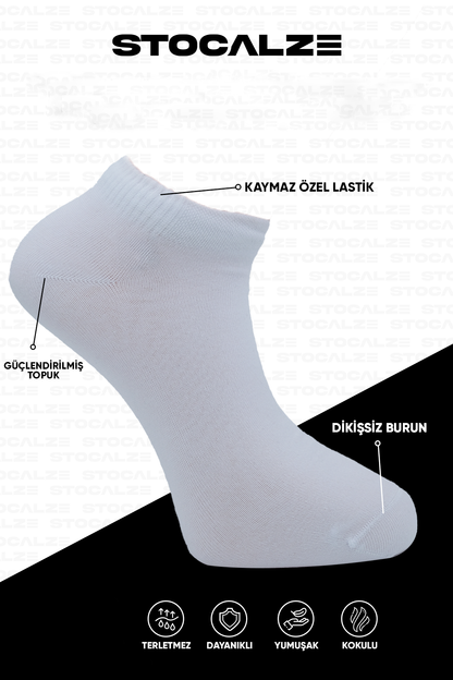Stocalze Unisex Bambu Düz Patik. Dikişsiz,terletmez,yumuşak 6'lı Kutulu Siyah Beyaz Çorap Seti