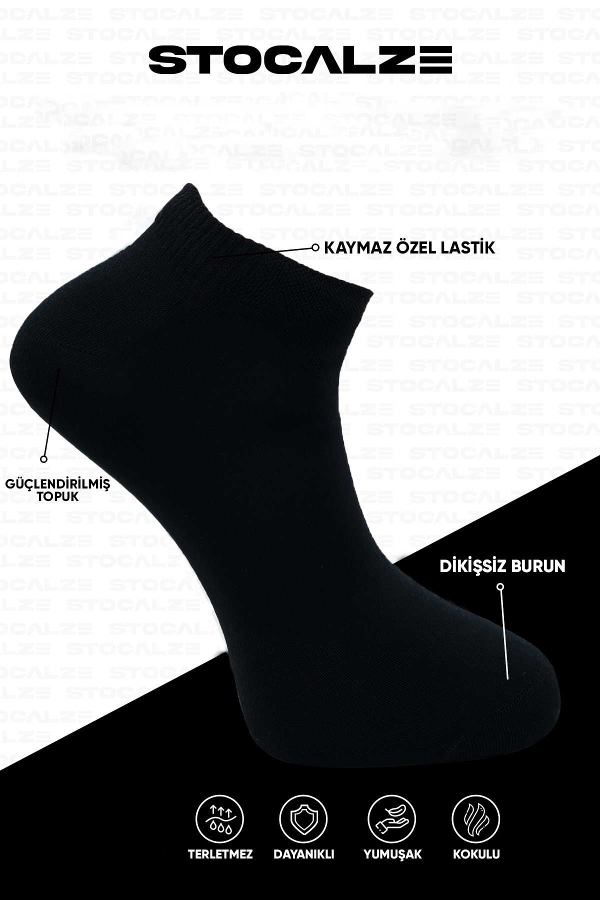 Stocalze Unisex Bambu Düz Patik. Dikişsiz,terletmez,yumuşak 6'lı Kutulu Siyah Beyaz Çorap Seti