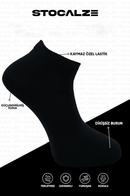 Stocalze Unisex Bambu Düz Patik. Dikişsiz,terletmez,yumuşak 6'lı Kutulu Siyah Beyaz Çorap Seti