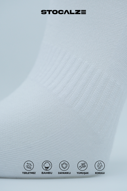 Stocalze Bambu Erkek Dikişsiz Kısa Patik Çorap. Terletmez 6'lı Kutulu Siyah Beyaz Görünmez Sneaker Çorap.