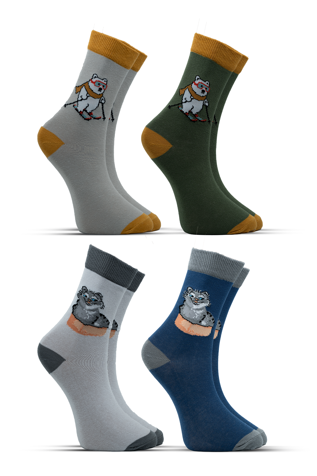 Stocalze Unisex Pamuklu Kedi ve Ayı Özel Desenli 4 Farklı Renkli Esnek Terletmez Rahat Soket Çorap
