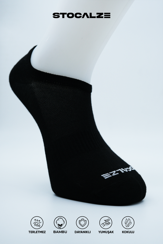 Stocalze Bambu Erkek Dikişsiz Kısa Patik Çorap. Terletmez 6'lı Kutulu Siyah Beyaz Görünmez Sneaker Çorap.